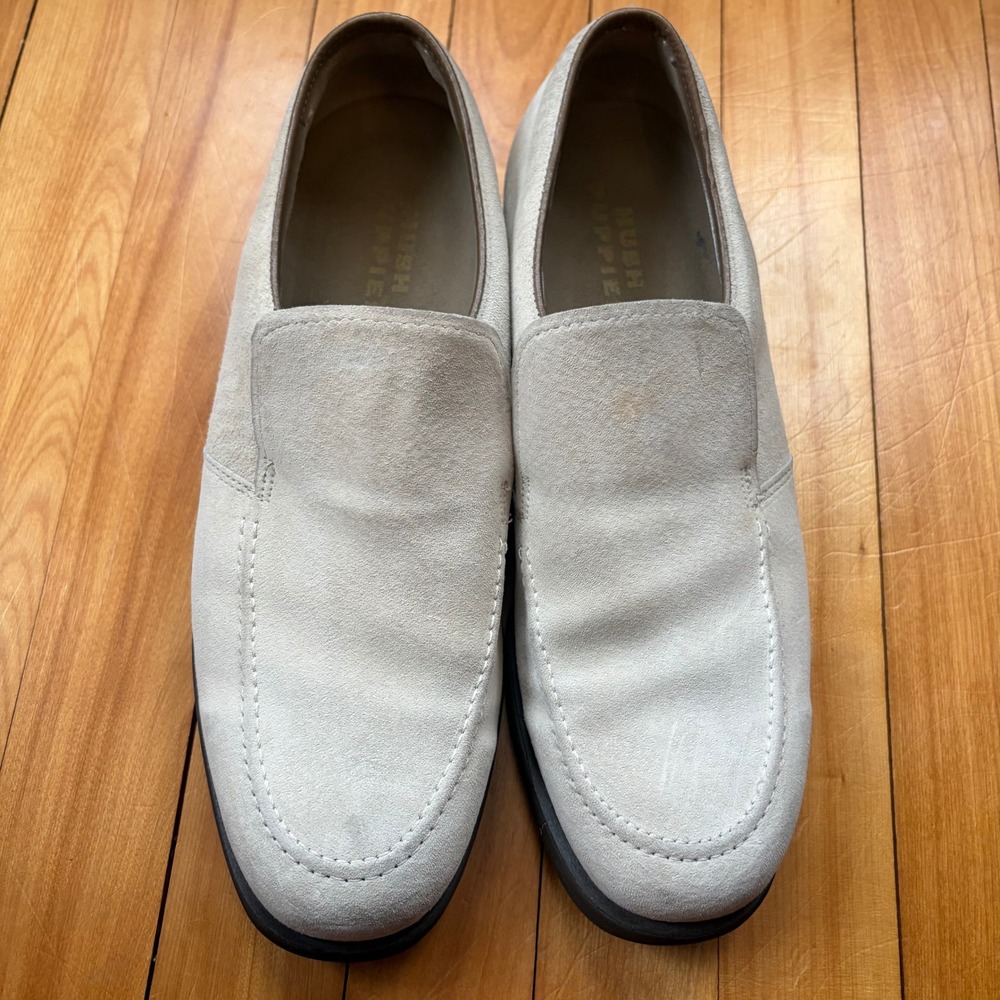 Hush Puppies Womens Cream Suede Leather Slip On Loafers USA Made 55008 Size 10M
